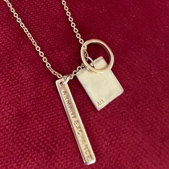 VINTAGE  ARMANI EXCHANGE necklace with ring, Tag AIX, and Maker Mark Pendants - Picture 3 of 5